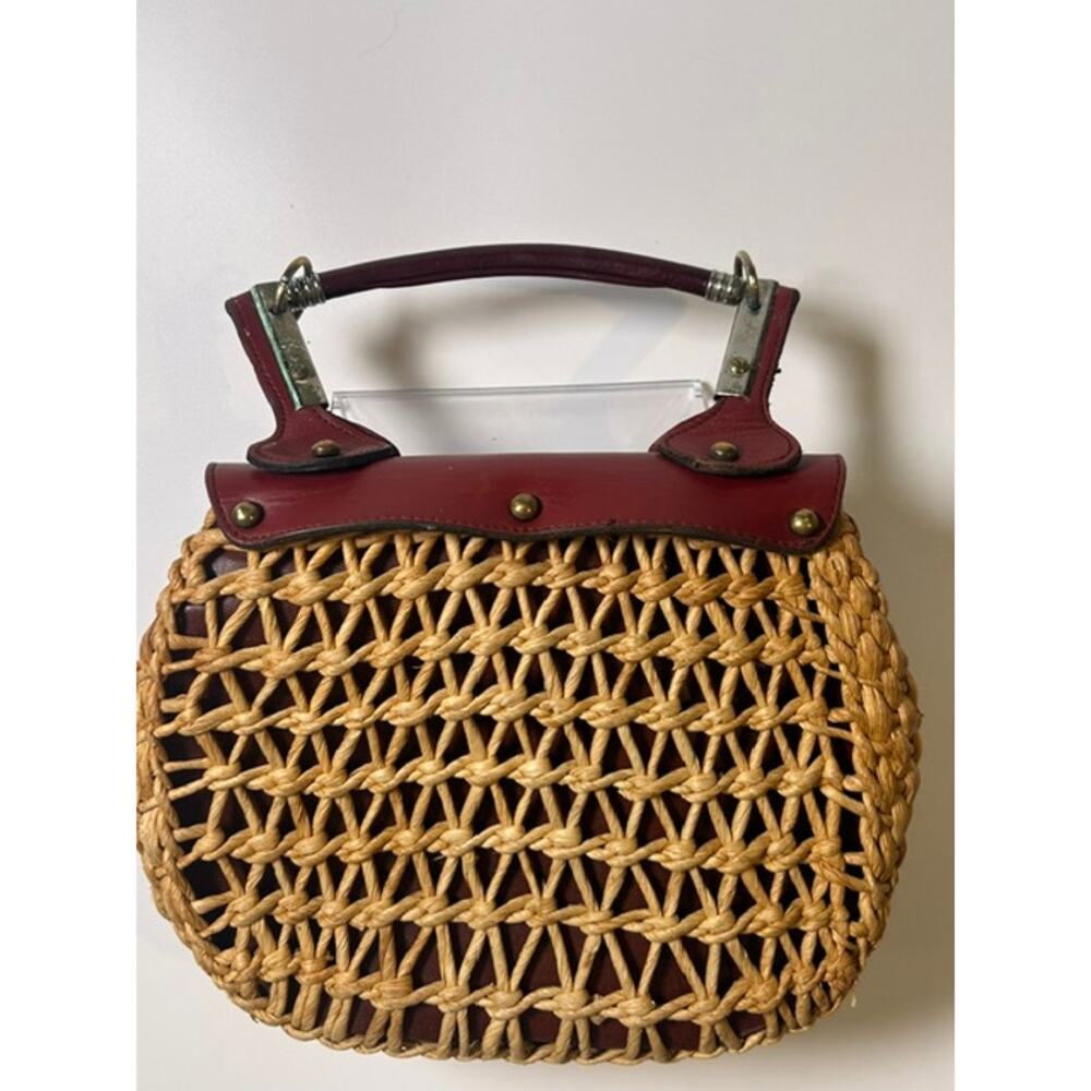 Vintage 70s Etienne Aigner Woven Rattan Leather Basket Handbag Satchel Oxblood - Picture 2 of 7